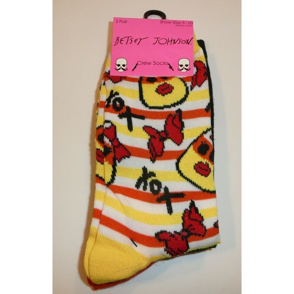Betsey Johnson Halloween Crew Socks XOX Candy Corn 3 Pairs CUTE Shoe Size 5-10